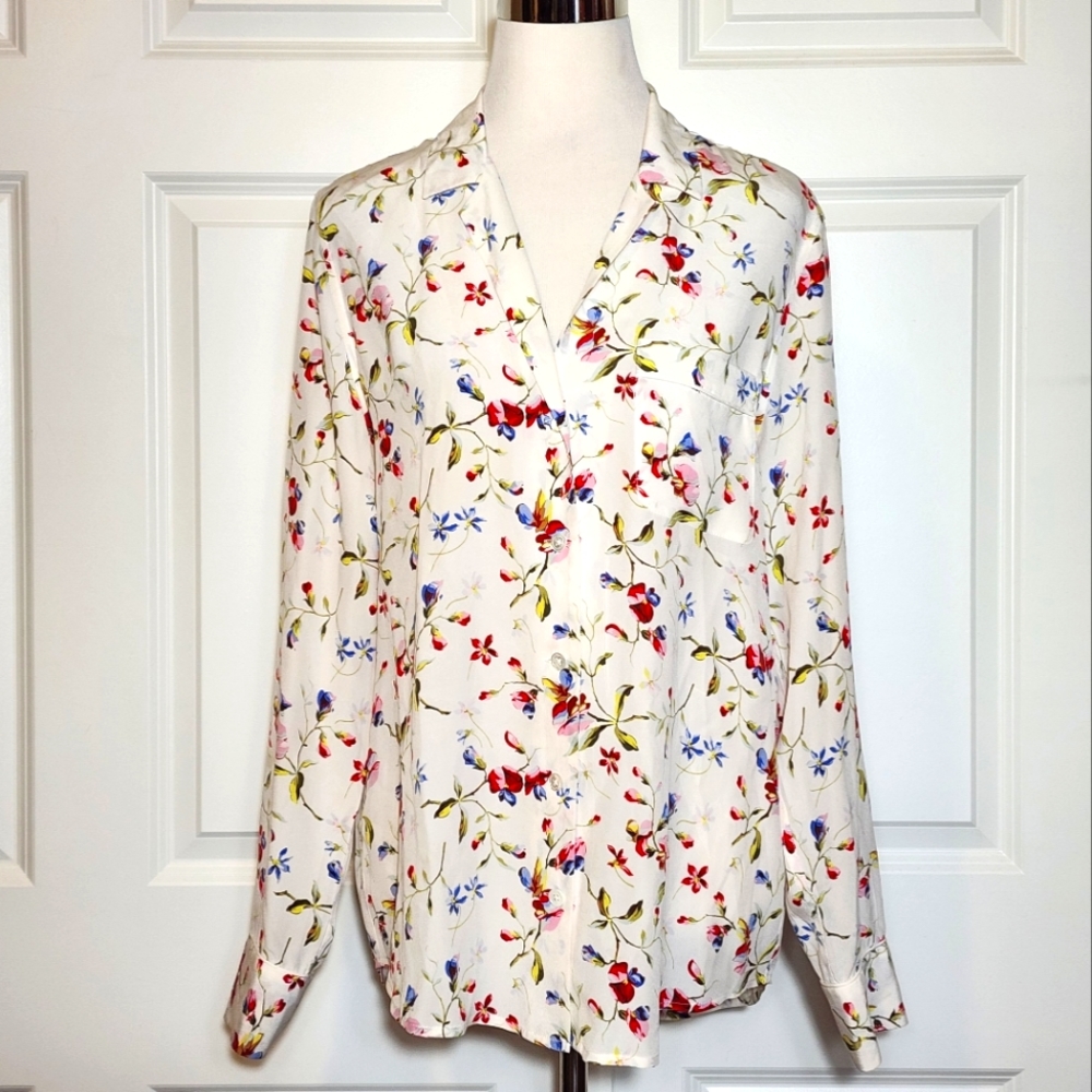 Equipment Femme Button Down Floral 100% Silk Blouse Spring